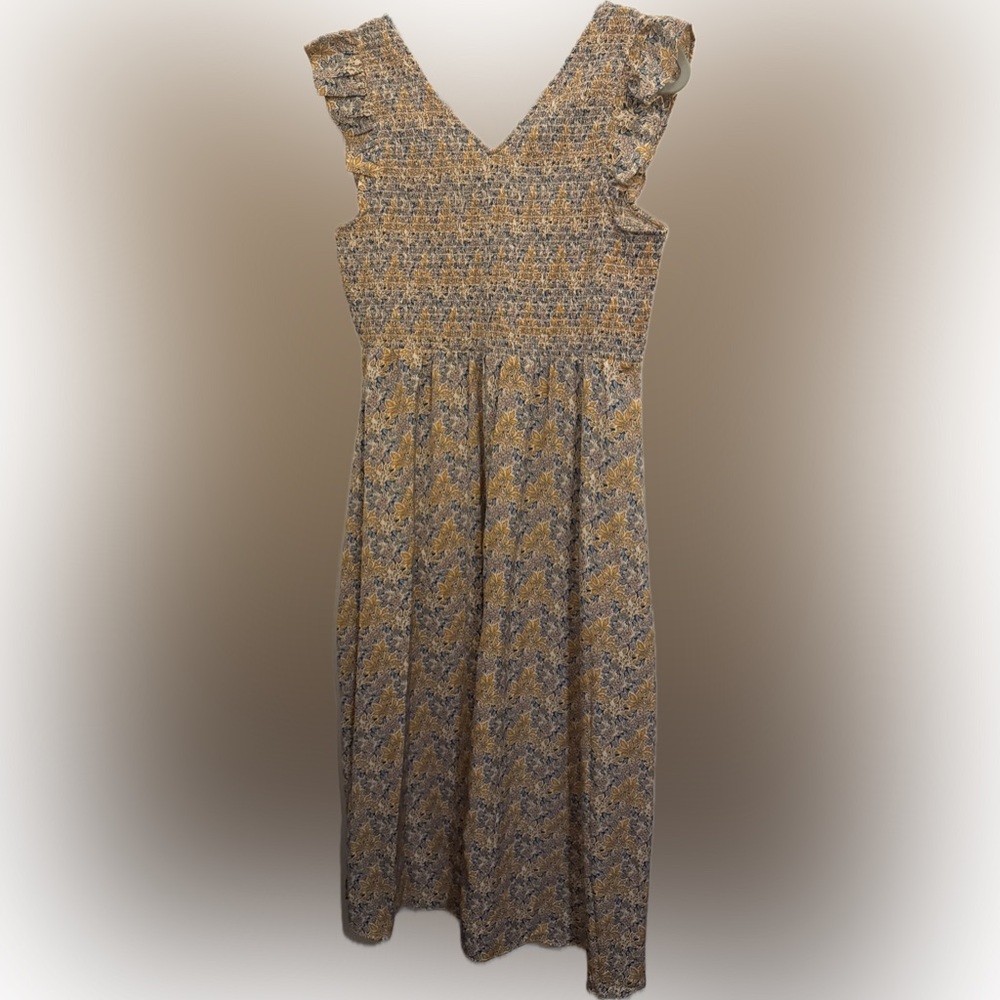 MELLODAY Ruffled Sleeveless Midi Dress - Yellow and Blue | Sz L